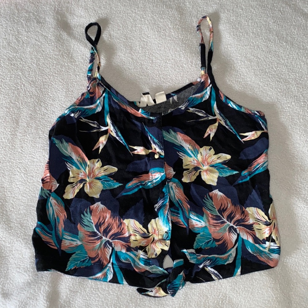 Roxy Beautiful tropical flower tie front button tank top croppy